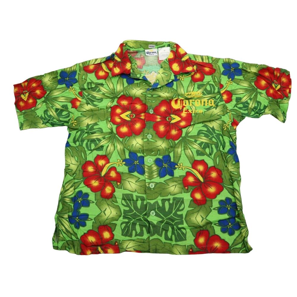 Corona Extra Beer Shirt Mens M Hawaiian Tropical Floral Casual Button Down